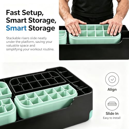 Aerobic Exercise Step Platform, 28-Inch Workout Aerobic Stepper, Height Adjustable Fitness Training Step Deck Trainer with 4 Risers, Non-Slip Surface Bench for Home Gym Cardio Strength 29" x 11.5" x 4" - color: Black-Green