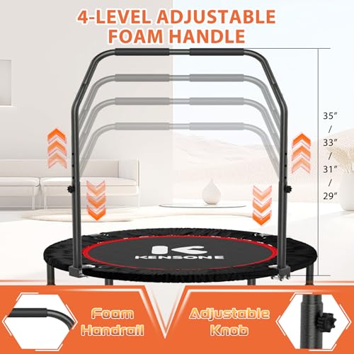 K KENSONE 40" Mini Spring Rebounder Trampoline for Adults Resistance Band - size: 40"(Purple Resistance Band), style: With Bar