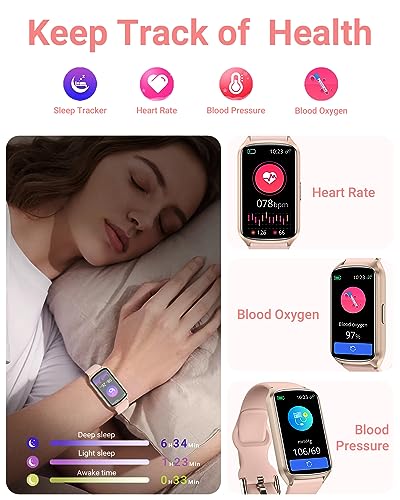 Amzhero Health Fitness Tracker with 24/7 Heart Rate, Blood Oxygen, Blood Pressure, Sleep Tracker, 5ATM Waterproof Activity Trackers with Step Tracker, Pedometer (S & L Bands Included) - color: Pinksand