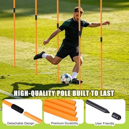 Hikeen Upgraded Agility Poles, 6 Pack 6ft Soccer Training Poles, Adjustable Detachable Speed and Agility Training Equipment for Football, Practice Accessories for Adults Youth