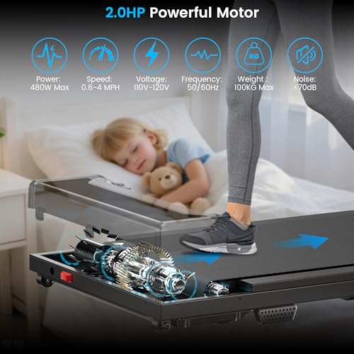 Walking Pad Treadmill for Home - Under Desk Walking and Running with Remote Control Portable Electric Machine Adjustable Slim Compact with 0.6-4.0MPH Modes Max up 265 Lbs for Home Office - color: Black