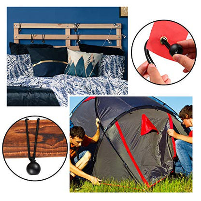 30 Pcs 3 Sizes Ball Bungee Cords, 4, 6, 9 Inch Black Tarp Canopy Cords Heavy Duty Tie Down Bungee Balls for Camping, Tents, Shelter, Gazebo, Cargo, Holding Wire and Hoses