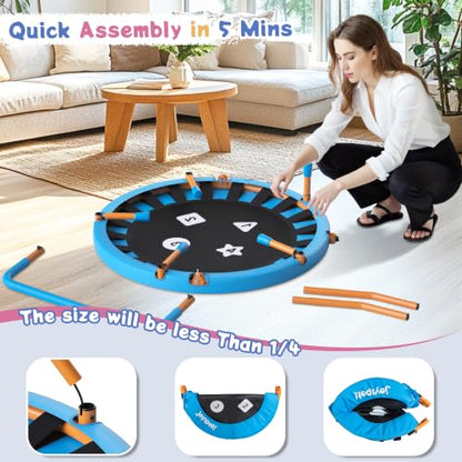 36-Inch Toddler Trampoline with Adjustable Bar, 3FT Foldable Mini Rebounder - color: Blue