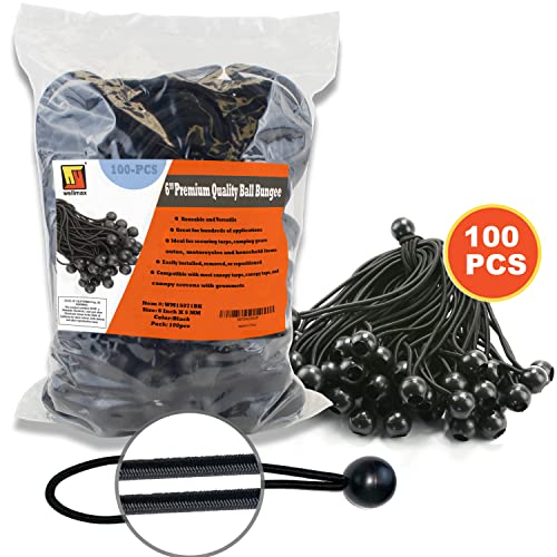 Wellmax 100 Pack 6 Inch Ball Bungee Cords, Heavy Duty 5mm, Black - color: 6 Inch Black