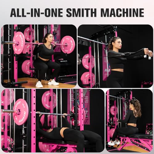 RitFit M1 Pro Smith Machine Cable Crossover Power Cage Home Gym - color: PINK, size: M1 PRO