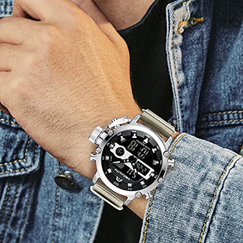 MEGALITH Mens Watches Waterproof Digital Military Sport Tactical Multifunction Heavy Duty Led Rugged Watch for Men, Alarm Stopwatch, Nylon/Leather Strap - color: 8-Khaki