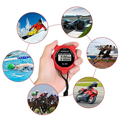 Vicloon Digital Sport Timer, Large Display Stopwatch with Single Lap Split, 12/24 Hour Clock Alarm Date for Coaches & Kids (Red) - color: Red