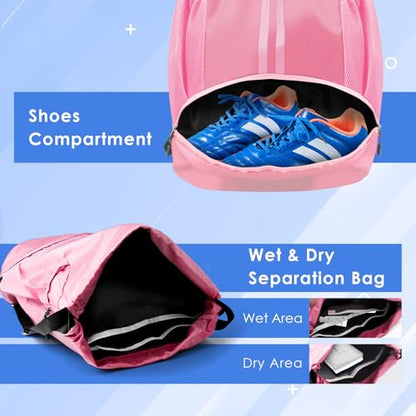 BROTOU Soccer Bags, Football Backpack, Volleyball Bag, Drawstring Backpack - color: Light Pink