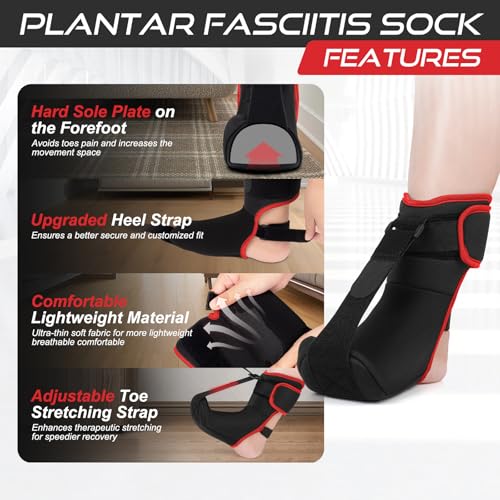 Plantar Fasciitis Night Splint Sock: Soft Plantar Fasciitis Brace with Arch Support for Sleeping Achilles Tendonitis Foot Drop Heel Pain - Plantar Fasciitis Relief for Women and Men Black-Red (Small) - color: Black Red-Small