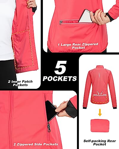 33,000ft Women's Zip Up Lightweight Athletic Workout Yoga Cycling Track Running Jacket Waterproof Windproof Reflective - color: Bright Rose, size: X-Small