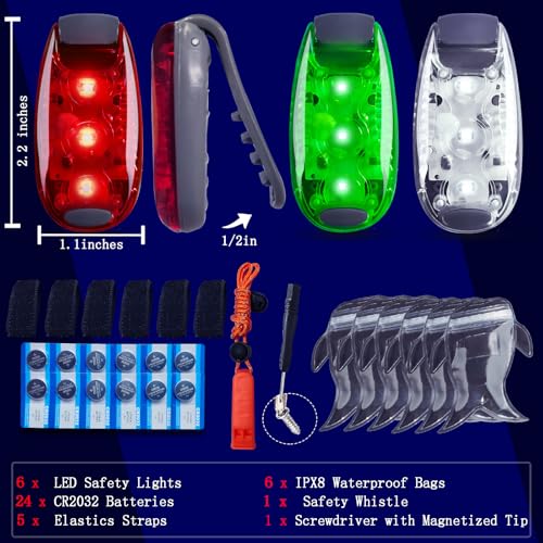 Amzonly 6pcs Navigation Lights for Boat Kayak, Battery Operated Safety Lights Kit for Night Kayaking, High Visibility, Boat Safety Whistle Included, 12PCS Extra Batteries - color: Red/ Green/ White