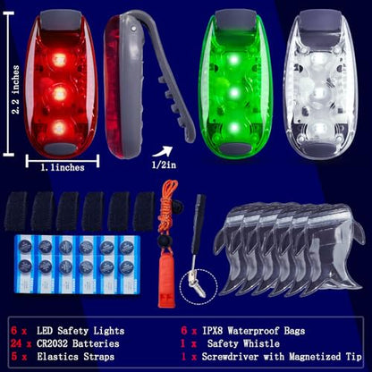 Amzonly 6pcs Navigation Lights for Boat Kayak, Battery Operated Safety Lights Kit for Night Kayaking, High Visibility, Boat Safety Whistle Included, 12PCS Extra Batteries - color: Red/ Green/ White