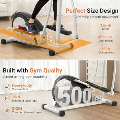 ANCHEER Elliptical Exercise Machine, Elliptical Trainer for Home Gym, Exercise Equipment 500Lbs Max Weight, Ultra-Silent Elliptical Machine, with Pulse Rate Grips & Smooth Resistance Levels