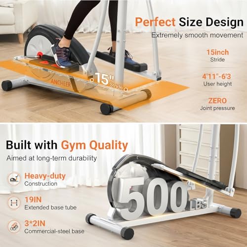 ANCHEER Elliptical Exercise Machine, Elliptical Trainer for Home Gym, Exercise Equipment 500Lbs, Ultra-Silent Elliptical Machine with Pulse Rate Grips & 8 Resistance Levels