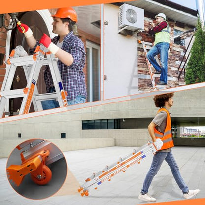 LEVELEVE 22FT Extension Ladder,A Frame 6 Step Ladder with Stabilizer Bar & Wheels,330 lbs Security Load Multi Position Ladder for Stairs Home Indoor Outdoor Roof - size: 6STEP