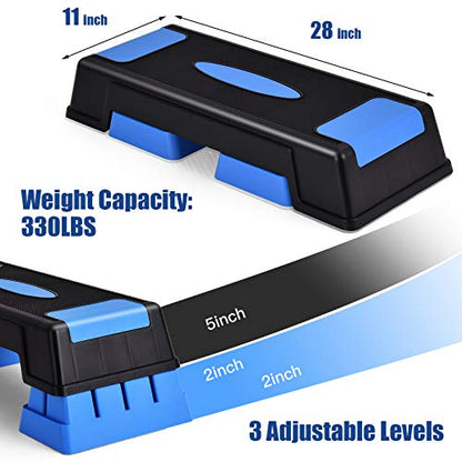 GYMAX Exercise Step Platform, 5”-7”-9” Height Adjustable Stepper - color: Blue