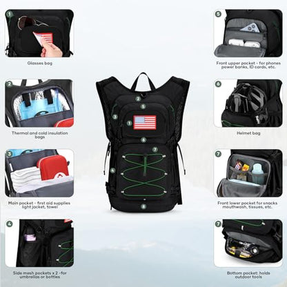 Maelstrom Lightweight Hydration Hiking Backpack with 2L/3L Water Bladder - color: 1.Black, size: 2L Bladder