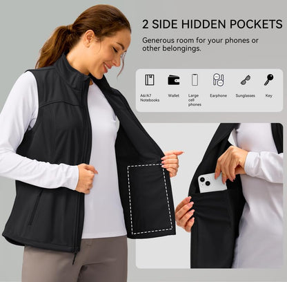 Soothfeel Women's Vest with 4 Pockets Lightweight Jacket Hiking Travel - color: Black, size: Small