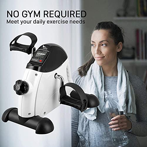 Mini Exercise Bike, himaly Under Desk Bike Pedal Exerciser Portable Foot Cycle Arm & Leg Peddler Machine with LCD Screen Displays - color: White