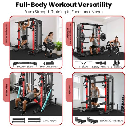 pooboo Power Cage Smith Machine with 2000LB Squat Rack Cable System
