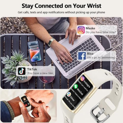 FITVII Slim Fitness Tracker for Women Men, Fitness Watch for Android iOS - color: Off white