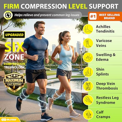 BLITZU Calf Compression Sleeves, Footless Compression Socks for Men & Women - color: Black, size: Small/Medium