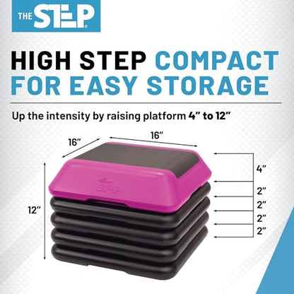 The Step Adjustable High Step Aerobic Platform with 4 Risers, Home Gym Workout Equipment, Fitness Exercise Equipment Made in the USA - color: Pink
