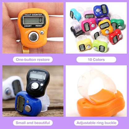 10 Pack Mini Digital Finger Clicker Counter - Adjustable Ring Hand Tally Lap Counters for Knitting Crochet Classroom Pitch People Counting