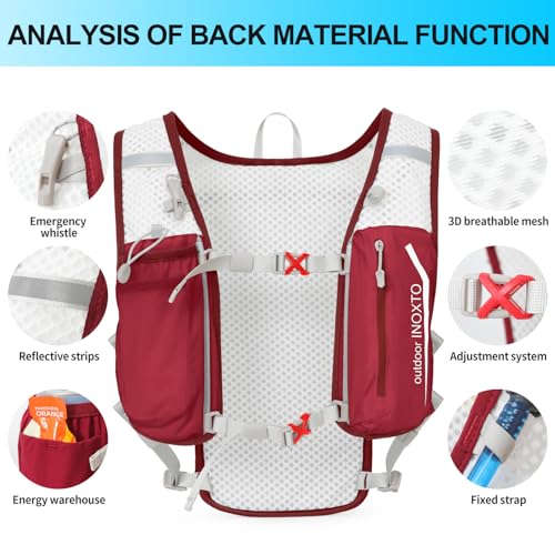 INOXTO Running Hydration Vest Backpack,Lightweight Insulated Pack with 1.5L Water Bladder Bag Daypack for Hiking Trail Running Cycling Race Marathon for Women Men - color: Red