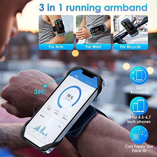 Cikyner 3 in 1 Running Armband, 360° Rotatable & Detachable Sports Armband - color: G4Black