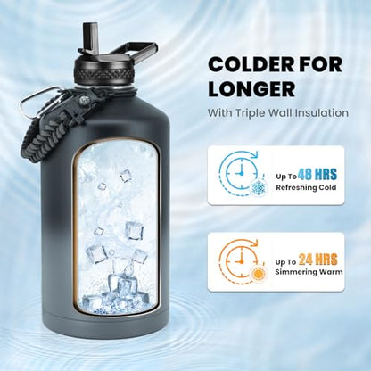 RAYMYLO One Gallon Water Bottle Insulated 128 oz, Stainless Steel - color: Dark Gray, size: 128 Ounces