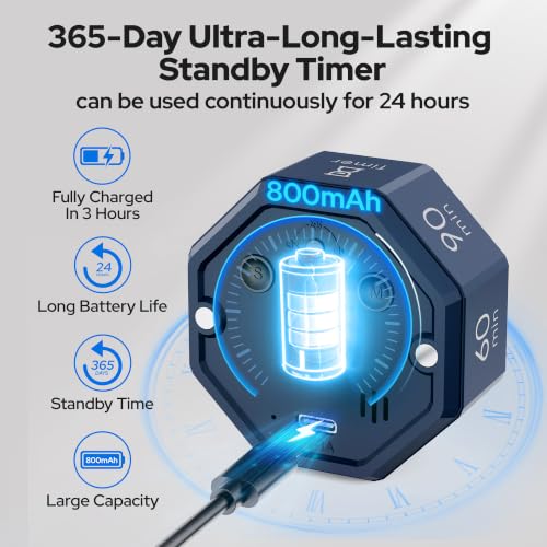 Visual Timer for Kids Kitchen Timer Pomodoro Magnetic Visual Countdown - color: Blue