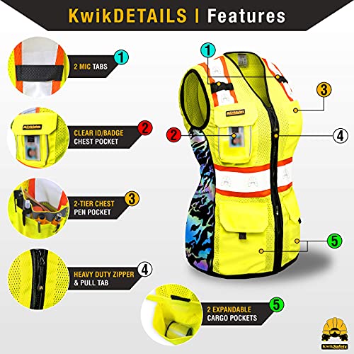 KwikSafety FIRST LADY Safety Vest for Women Class 2 ANSI OSHA Hi Vis Vest - color: Yellow (Tiger Queen), size: X-Small