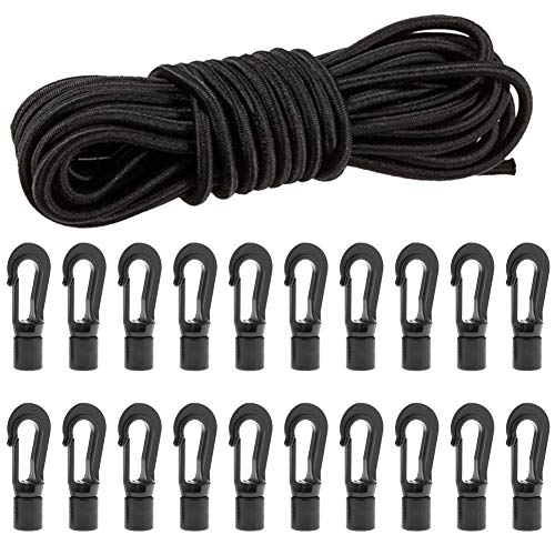 1/4" Elastic Bungee Cord with Shock Cord Hooks (20 Hook & 52.50 Ft Cord) - size: 20 Hook & 52.50 Ft Cord