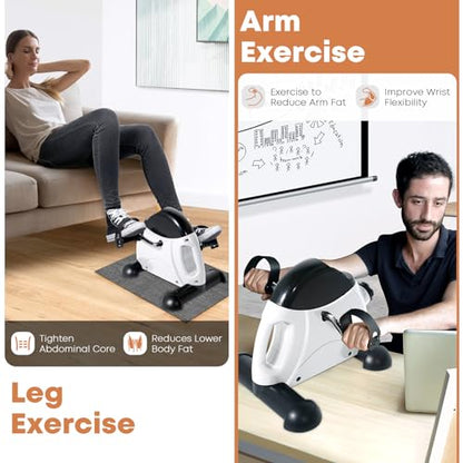 Mini Exercise Bike, AGM Under Desk Bike Pedal Exerciser Foot Cycle Arm & Leg Pedal Exerciser with LCD Screen Displays - color: White