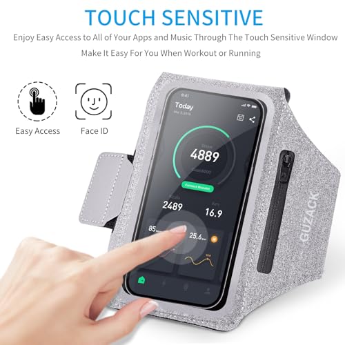 GUZACK Running Armband with Key Pockets & Card Slot, Up to 6.9", Medium - color: Gray (Up to 6.9"), size: M