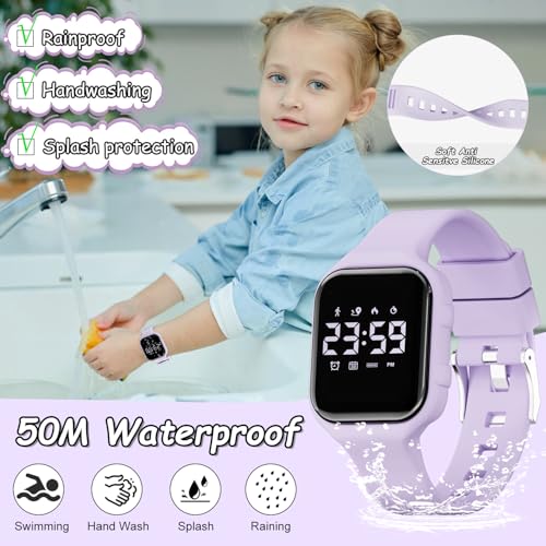GOLDEN HOUR Kids Digital Sport Watches with Fitness Tracker, Alarm Clock, Stopwatch, No App Waterproof Birthday Gifts for Girls and Boys Ages 4-12 - color: Purple
