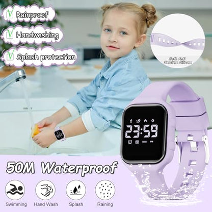 GOLDEN HOUR Kids Digital Sport Watches with Fitness Tracker, Alarm Clock, Stopwatch, No App Waterproof Birthday Gifts for Girls and Boys Ages 4-12 - color: Purple