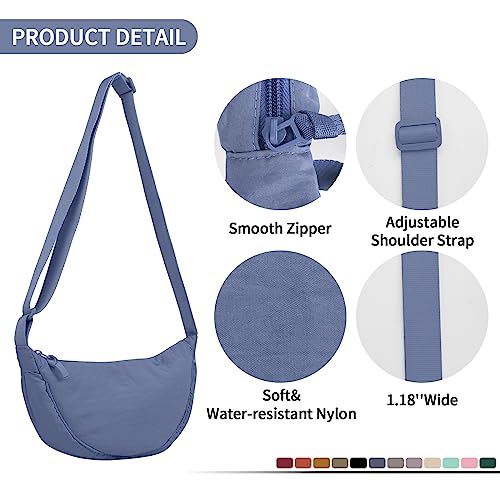 Nylon Crescent Crossbody Bag for Women Purses Trendy Men,Small Travel Sling Bag Hobo - color: Lake Blue, size: Small