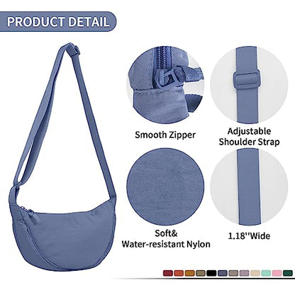 Nylon Crescent Crossbody Bag for Women Purses Trendy Men,Small Travel Sling Bag Hobo - color: Lake Blue, size: Small