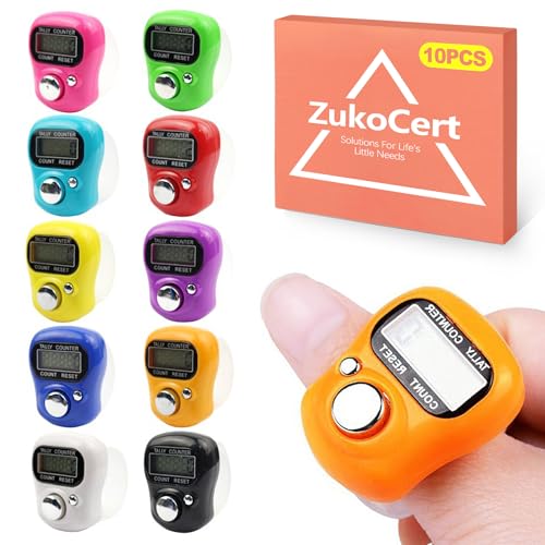 ZukoCert 10-Pack Digital Finger Clicker Counter, Handheld Tally Clicker for Counting, Lap Counter, Pitch Counter, Crochet Row Counter for Knitting, Classroom & People Counting