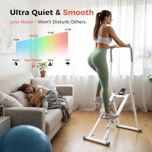 Stair Stepper for Home Gym, Foldable Vertical Climber Workout Machine, 3 Levels of Adjustable Resistance, 300 lbs Capacity Cardio Machine, LCD Monitor, Extended and Widened Anti-Slip footrests - color: WHITE