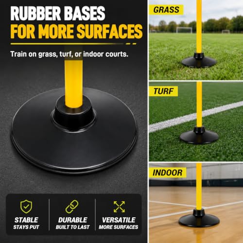 6 Pcs 5 FT Adjustable Agility Training Poles for Soccer,Basketball,Football, Horse,Dog-Speed and Agility Training Equipment Sports Training Poles with Rubber Bases and Bag - color: yellow