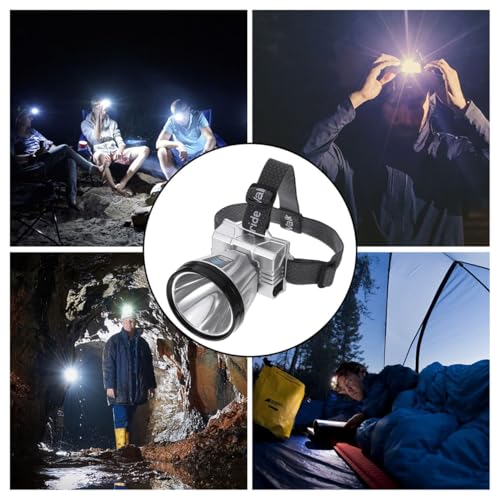 Sosoport Rechargeable Headlamp Headlamp Led Rechargeable with Hand Wave Sensor 3 Brightness Levels Digital Battery Display Adjustable Headband for Camping Hiking Outdoor Use