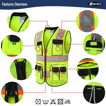 JKSafety Reflective Safety Vest for Men Cushioned Collar JK89M Yellow M - color: Mesh-yellow, size: Medium