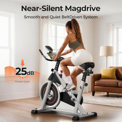 YOSUDA Exercise Bike, Magnetic Friction Stationary Bike with App Training - color: Orange Silver