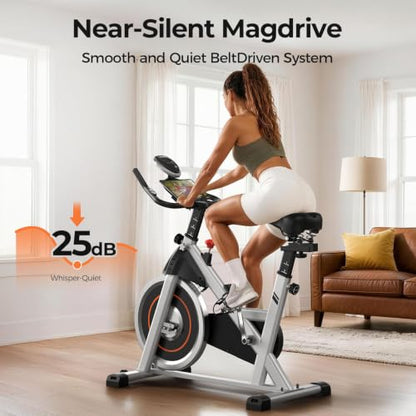 YOSUDA Exercise Bike, Magnetic Friction Stationary Bike with App Training - color: Orange Silver