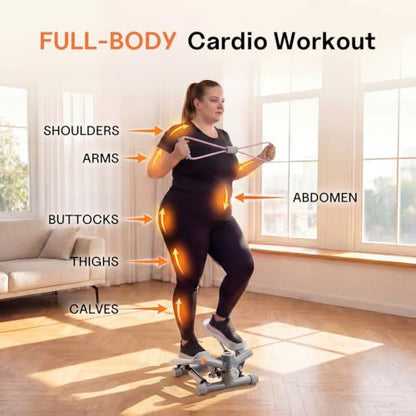 YYJO Steppers for Exercise at Home, Mini Stepper with Resistance Bands Quiet Portable Stair Stepper for Buttocks Lifting and Body Shaping - color: Gray