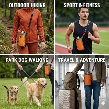 Water Bottle Holder with Strap - Crossbody Bottle Carrier Bag with Phone Pocket, Fits 32 oz Flasks for Men & Women - color: Orange