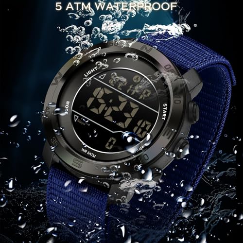findtime Step Counter Watch No Phone Needed Pedometer for Walking Mens Women's Digital Watches with Calories Distance Alarm Countdown Timer Nylon Strap Blue